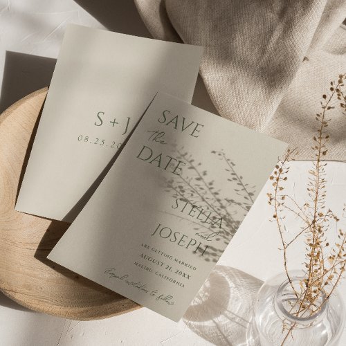 Sage Green Beige Boho Chic Modern Minimal Wedding Save The Date