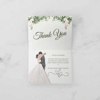 Sage Green & Beige Botanical Floral Wedding Thank  You Card