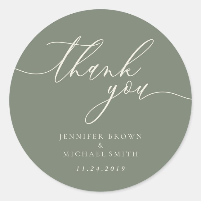 Sage Green Beige concept Details Signature text Classic Round Sticker