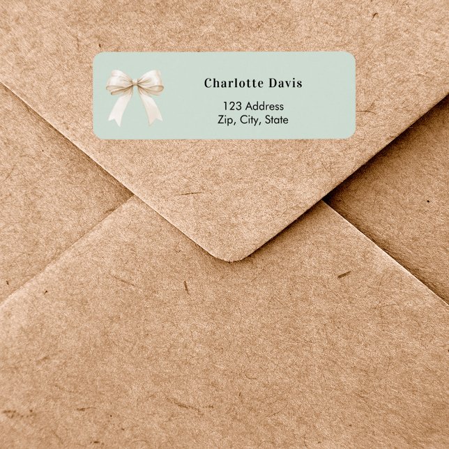 Sage green beige cream bow return address  label (Creator Uploaded)