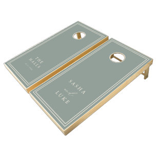 Sage Green & Beige Custom Wedding Personalized Cornhole Set