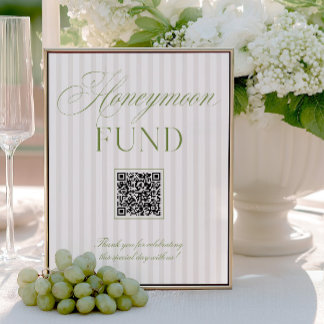 Sage Green & Beige Honeymoon Fund QR Code Sign