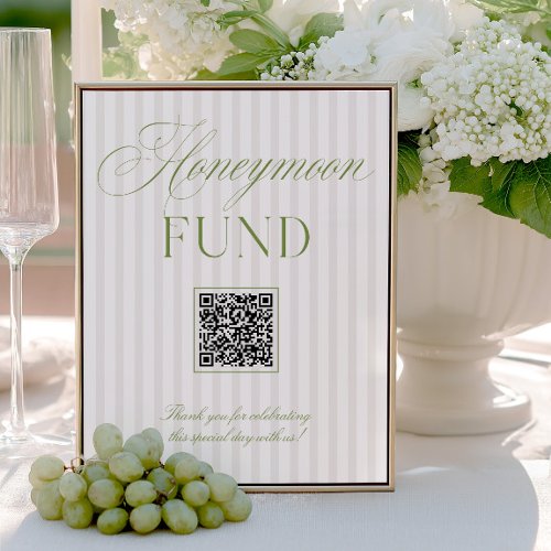 Sage Green &amp; Beige Honeymoon Fund QR Code Sign
