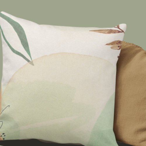Sage Green  Beige Minimalist Natural Abstract Throw Pillow