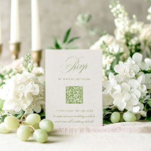 Sage Green & Beige QR Code RSVP Wedding Card