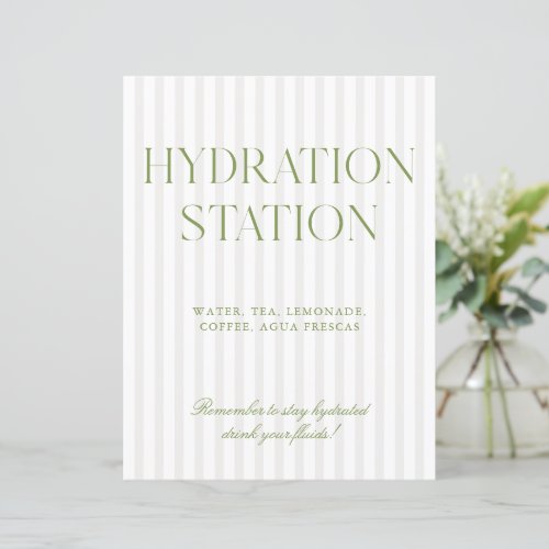 Sage Green &amp; Beige Stripe Hydration Station Sign