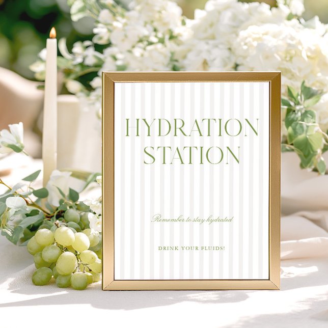 Sage Green & Beige Stripe Hydration Station Sign (Sage Green & Beige Stripe Hydration Station Sign)