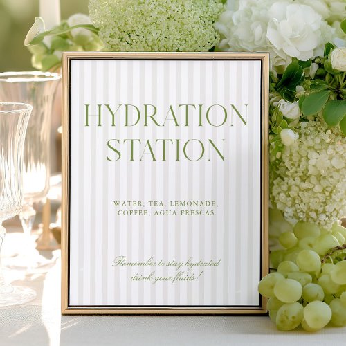 Sage Green &amp; Beige Stripe Hydration Station Sign