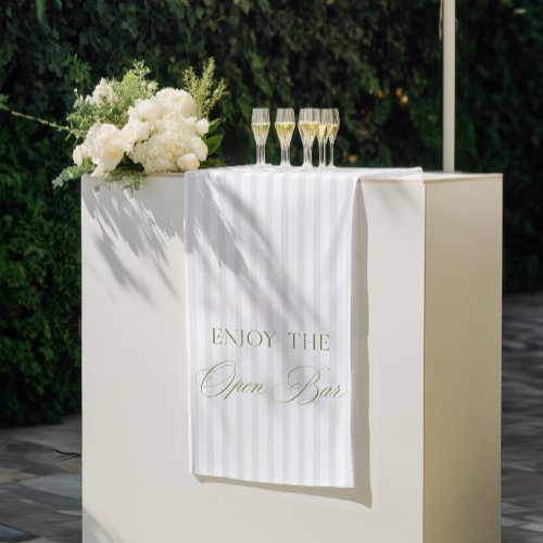 Sage Green &amp; Beige Stripe Wedding Open Bar Banner