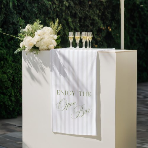 Sage Green &amp; Beige Stripe Wedding Open Bar Banner