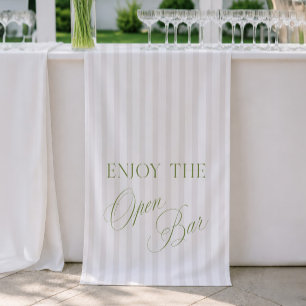 Sage Green & Beige Stripe Wedding Open Bar Banner
