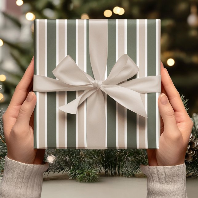 Sage Green & Beige Stripe Wrapping Paper (Creator Uploaded)