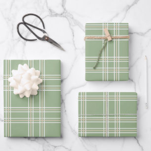 Sage Green Beige Tartan Plaid Wrapping Paper Sheets