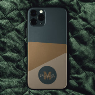 sage Green Beige vintage color block monogram iPhone 11 Case