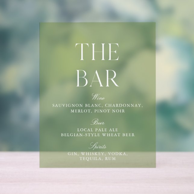 Sage Green & Beige Wedding Acrylic Bar Sign (Neutral)