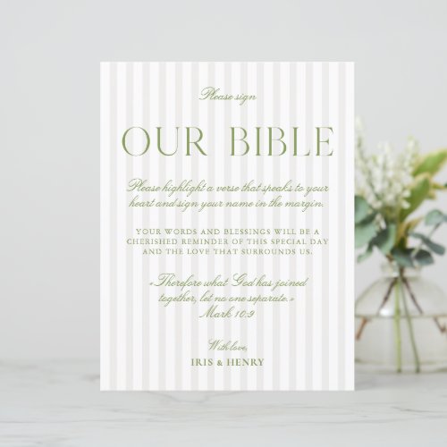 Sage Green & Beige Wedding Our Bible Sign