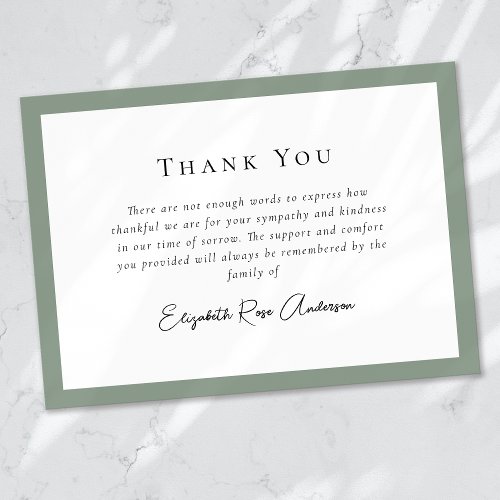 Sage Green Bereavement Sympathy Funeral Thank You Card