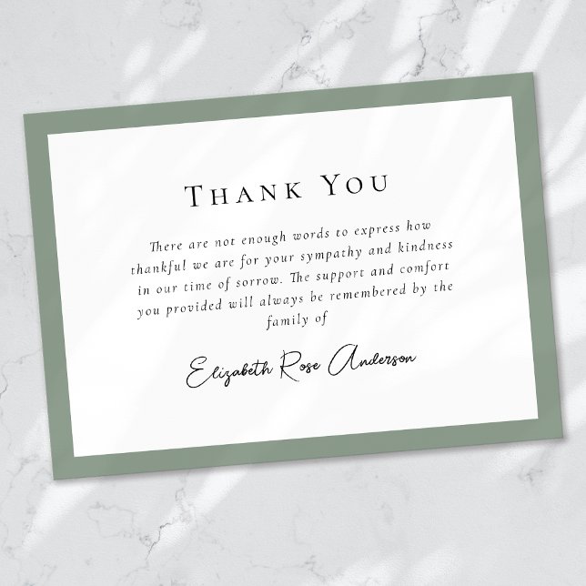 Sage Green Bereavement Sympathy Funeral Thank You Card (Creator Uploaded)