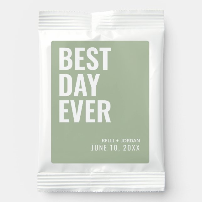 Sage Green Best Day Ever Wedding Favor Drink Mix (Front)