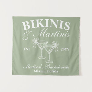 Sage Green Bikinis and Martinis Bachelorette Party Tapestry