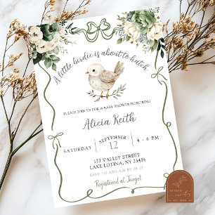 Sage Green Birdie Baby Shower Invitation