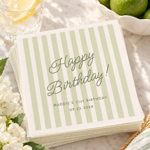 Sage Green Birthday Coastal Chic Custom Name Napkins