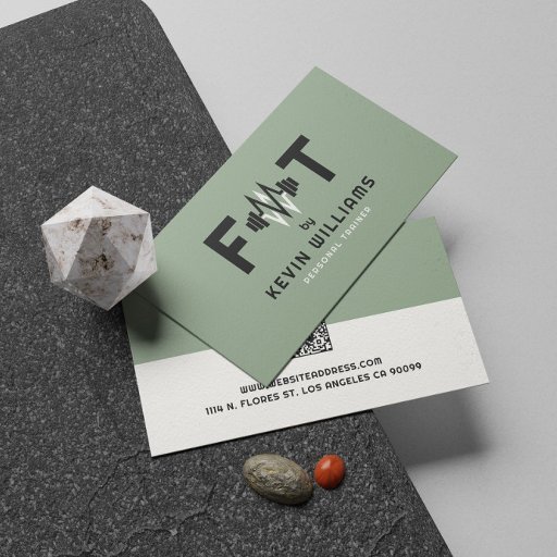Customizable Sage Green, Black and White Fitness Trainer Business Card