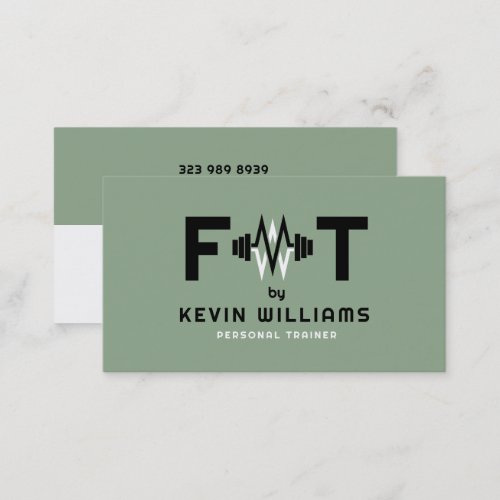 Sage Green Black and White Fitness Trainer Business Card