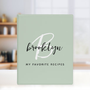 Sage Green Black and White Monogram Recipe Mini Binder