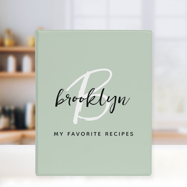 Sage Green Black and White Monogram Recipe Mini Binder (Creator Uploaded)