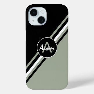 Sage Green , Black and white personalized iPhone 15 Case