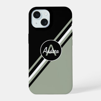 Sage Green , Black and white personalized iPhone 15 Case