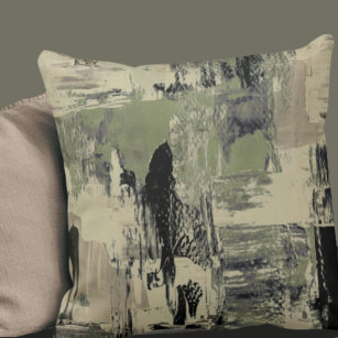 Sage Green & Black Artistic Abstract Throw Pillow