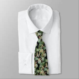 SAGE GREEN BLACK BOTANICAL MENS TIE