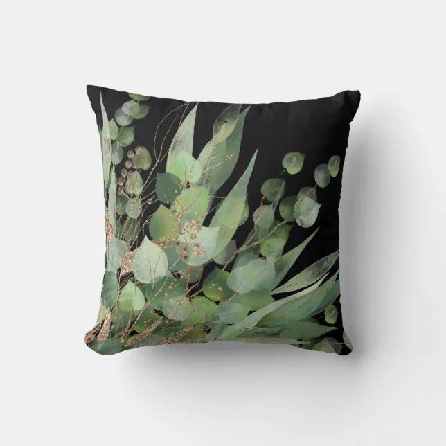 Sage Green Black Botanical PILLOW Zazzle
