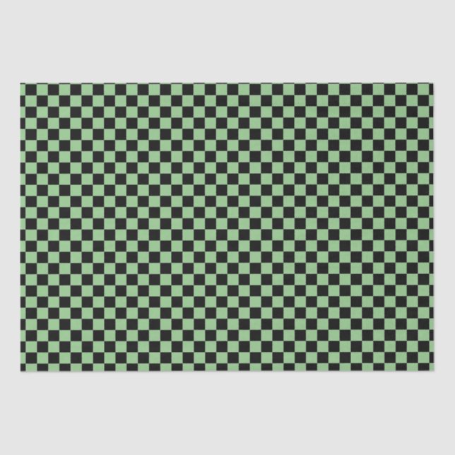 Sage Green Black Checkerboard Camouflage Pattern Tissue Paper (Front)