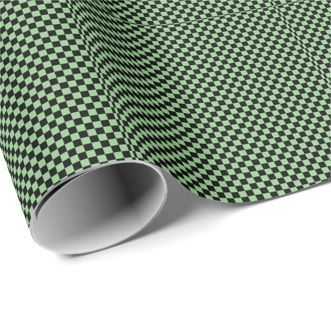 Sage Green Black Checkerboard Camouflage Pattern Wrapping Paper (Roll Corner)