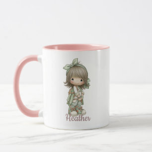 Sage Green Black Cute Cottagecore Girl Personalize Mug