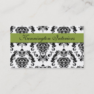 Sage Green Black Damask Lace Business Cards