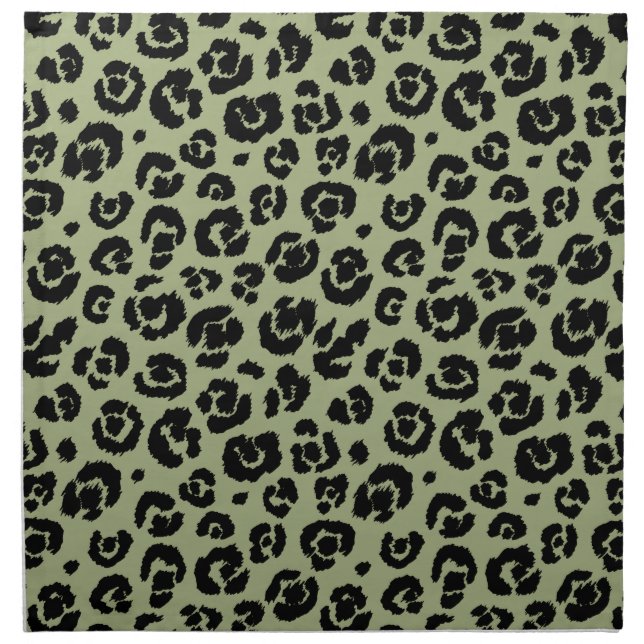 Sage Green Black Leopard Print Napkin (Front)