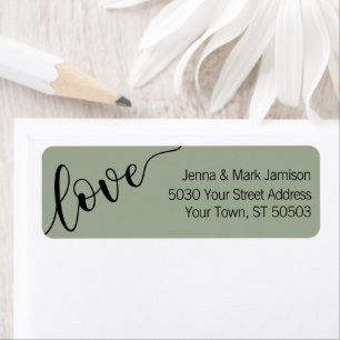 Sage Green Black Love Script Return Address Label