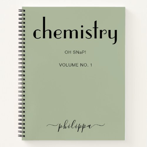 Sage Green Black Personalized Chemistry Notebook