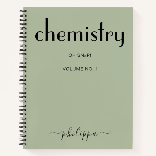 Sage Green Black Personalized Chemistry Notebook (Front)