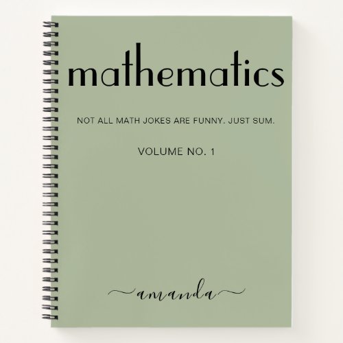 Sage Green Black Personalized Mathematics Notebook