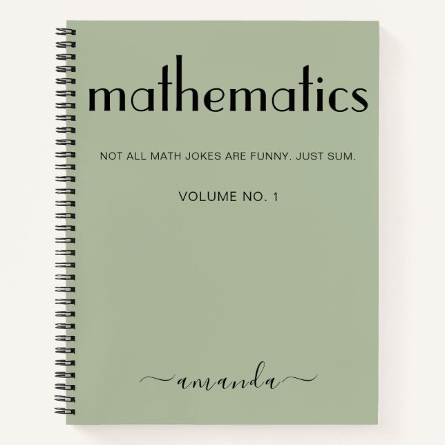 Sage Green Black Personalized Mathematics Notebook (Front)