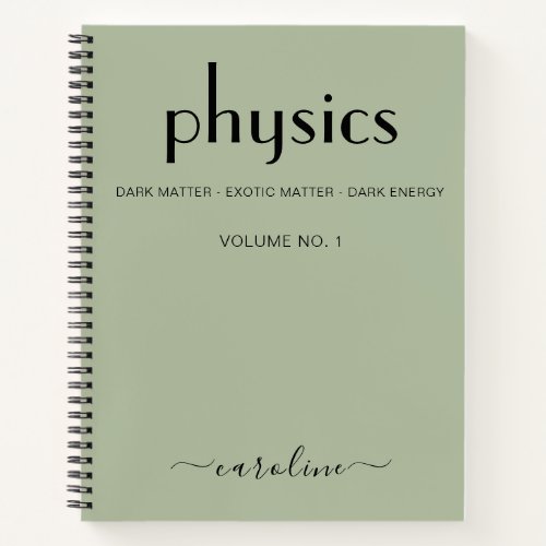 Sage Green Black Personalized Physics Notebook