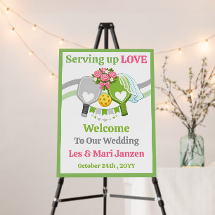 Sage Green & Black Pickleball Wedding Welcome Sign