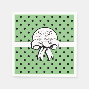 Sage Green & Black Polka Dot White Bow Personalize Napkins