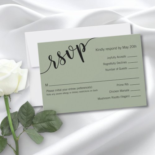 Sage Green Black Script Minimalist Response Card
