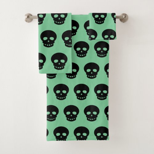 Sage Green Black Skull Pattern Bath Towel Set